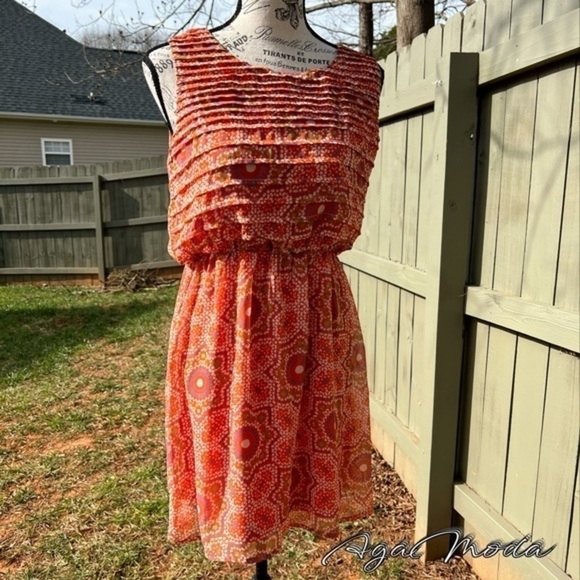 Pink Owl Orange Sleeveless Dress with Circle Pattern - Picture 15 of 15